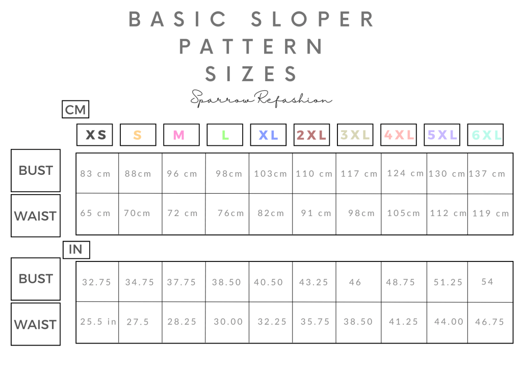 Basic Body Sloper Sloper - Self Draft and Hack or Get Free PDF in 10 ! Sizes - Sparrow ...